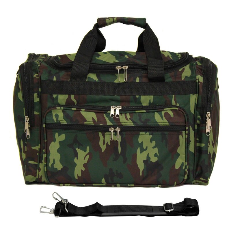 patchwork camo canvas duffel